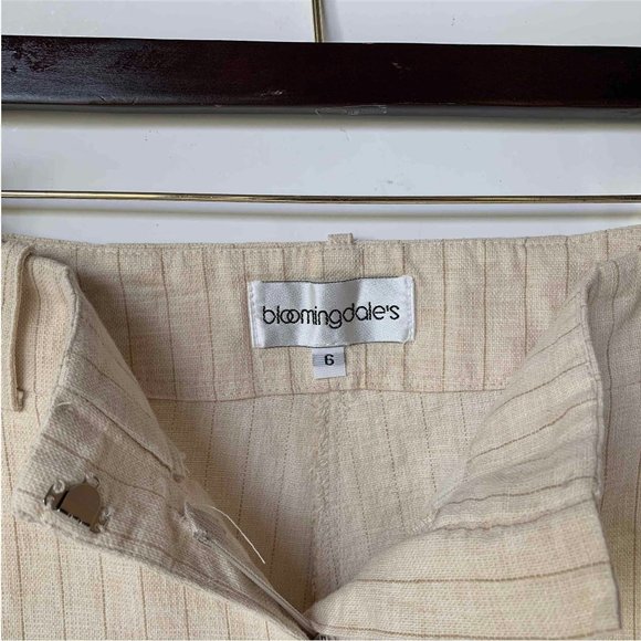 Bloomingdales pleated wide leg pinstripe cream linen pants trousers - size 6 - Picture 7 of 10